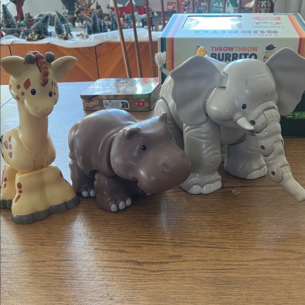 Animal Figurine Set - Giraffe, Hippo, and Elephant